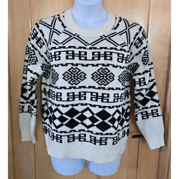 Lane Bryant 14/16 Black & White Geometric Pattern Sweater geometric cottagecore - Picture 1 of 8